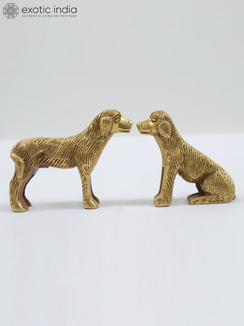 Small Pair of Puppies Brass Figurines