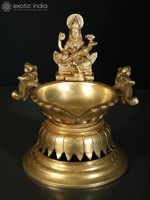 8" Devi Saraswati Designer Lamp in Brass