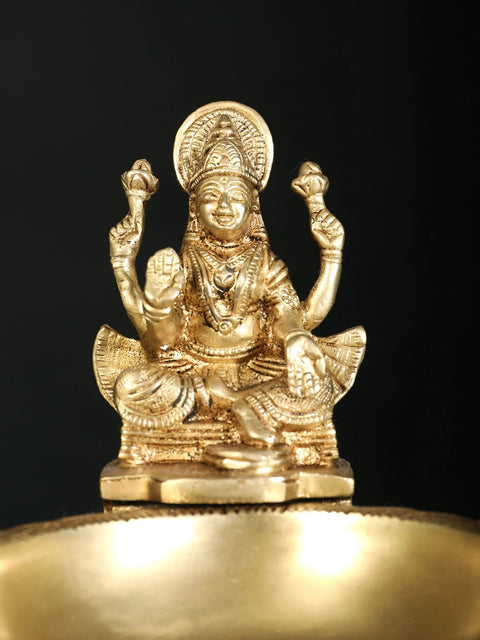 8" Pair of Lakshmi-Ganesha Lamps in Brass