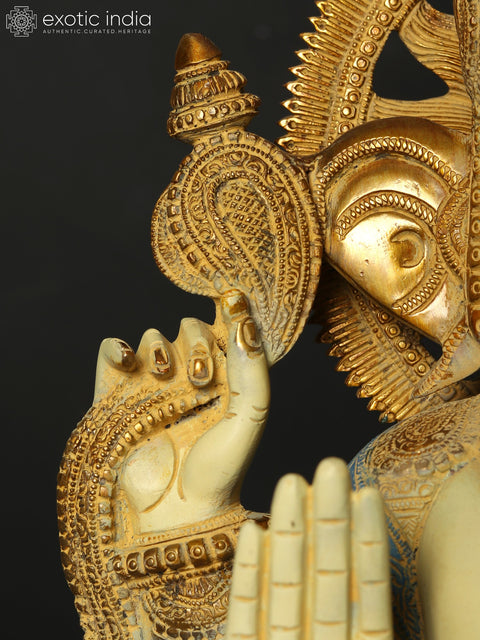 19" Colorful Blessing Lord Ganesha Idol in Brass