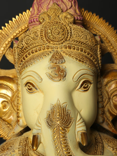 19" Colorful Blessing Lord Ganesha Idol in Brass