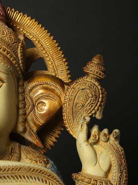 19" Colorful Blessing Lord Ganesha Idol in Brass