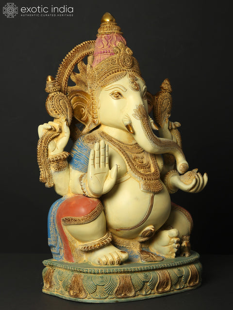 19" Colorful Blessing Lord Ganesha Idol in Brass