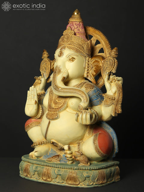 19" Colorful Blessing Lord Ganesha Idol in Brass
