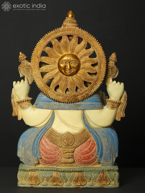 19" Colorful Blessing Lord Ganesha Idol in Brass
