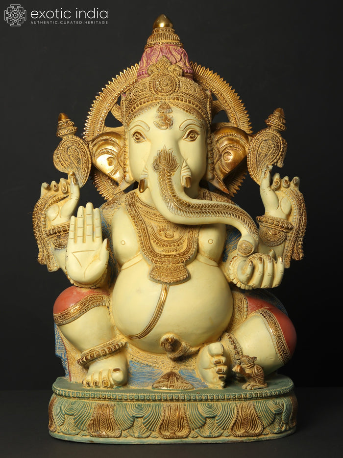 19" Handmade Lord Ganesha Brass Idol for Home Pooja
