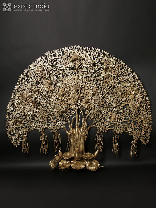 64" Large Tree of Life with Birds Brass Wall Hanging