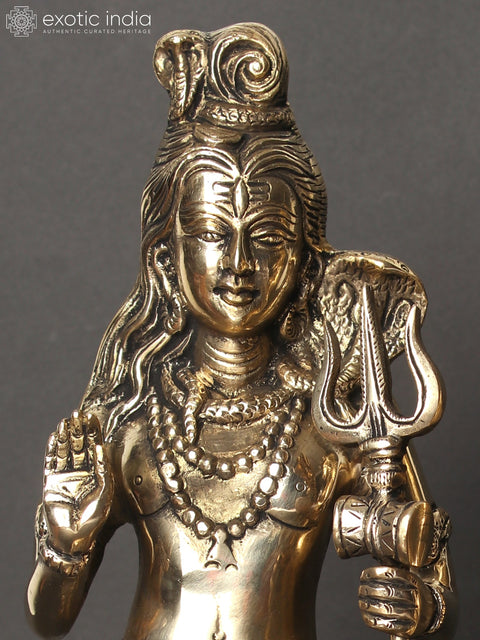 12" Standing Shiva Parvati Idol in Blessing Gesture | Set of Two Brass Statues
