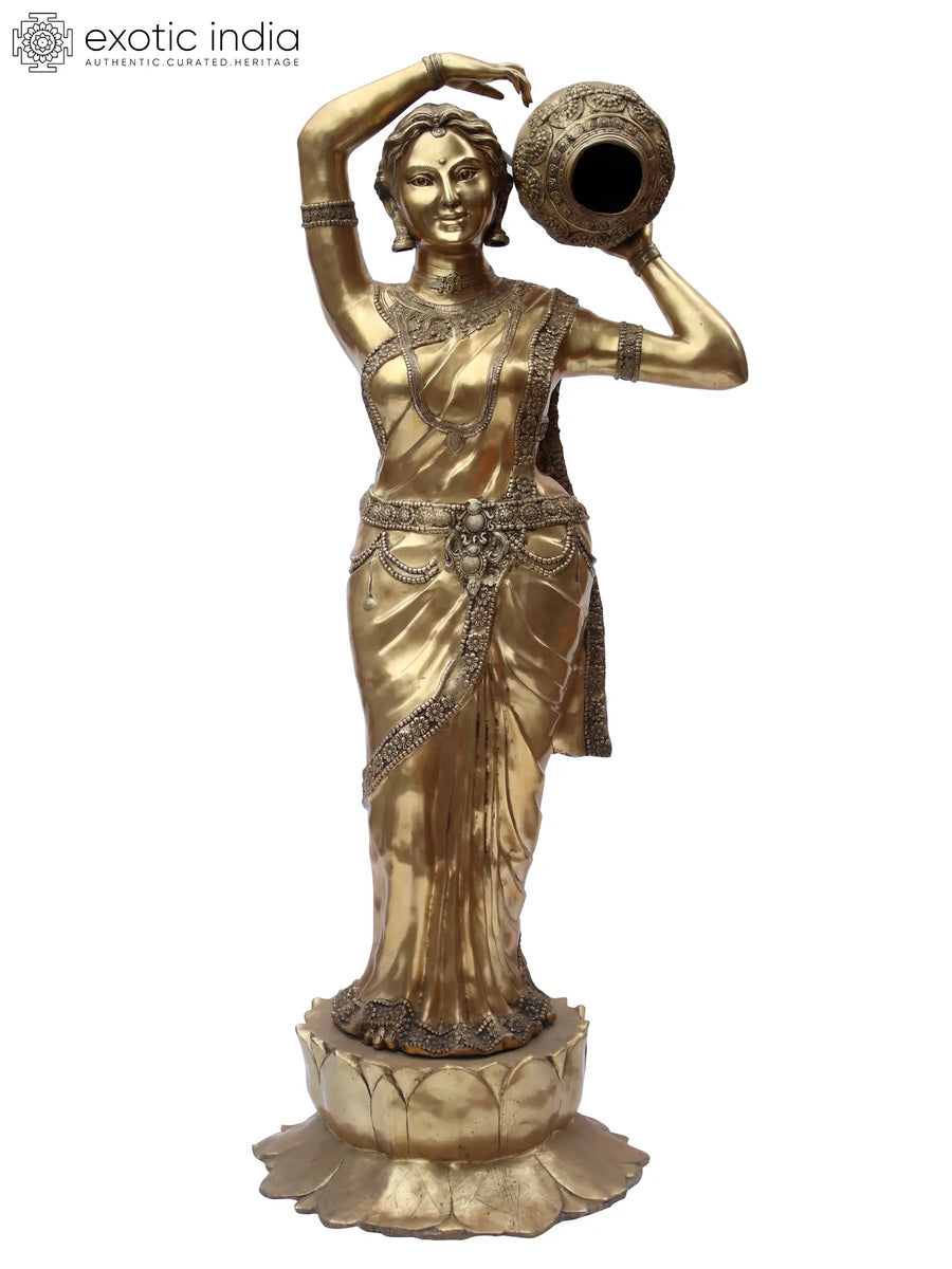 84" River Goddess Cauvery Brass Statue with Water Feature