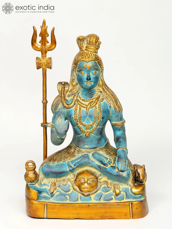 17" Sitting Lord Shiva Brass Idol in Blessing Gesture