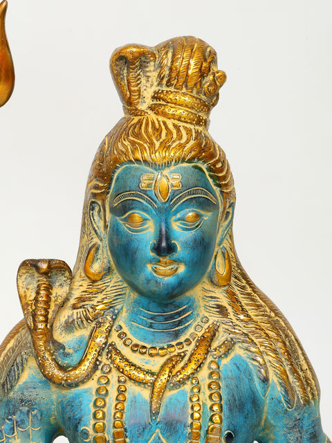 17" Sitting Lord Shiva Idol in Blessing Gesture | Brass Statue