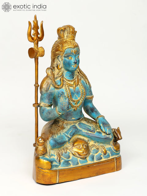 17" Sitting Lord Shiva Idol in Blessing Gesture | Brass Statue