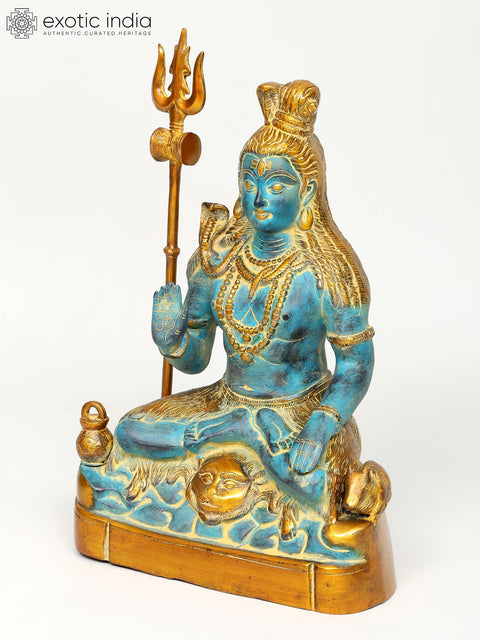 17" Sitting Lord Shiva Idol in Blessing Gesture | Brass Statue