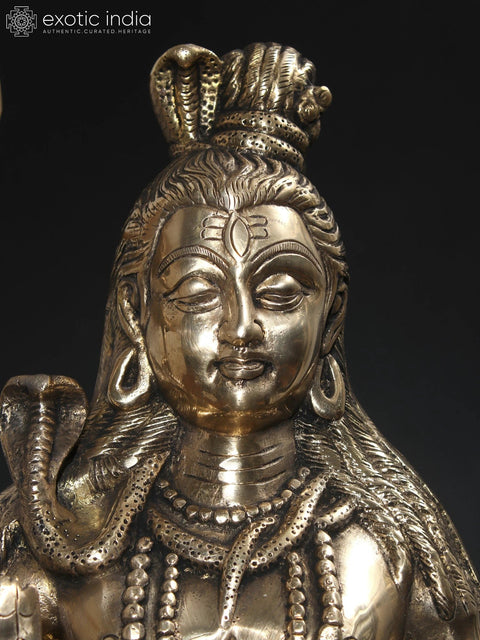 17" Sitting Lord Shiva Idol in Blessing Gesture | Brass Statue
