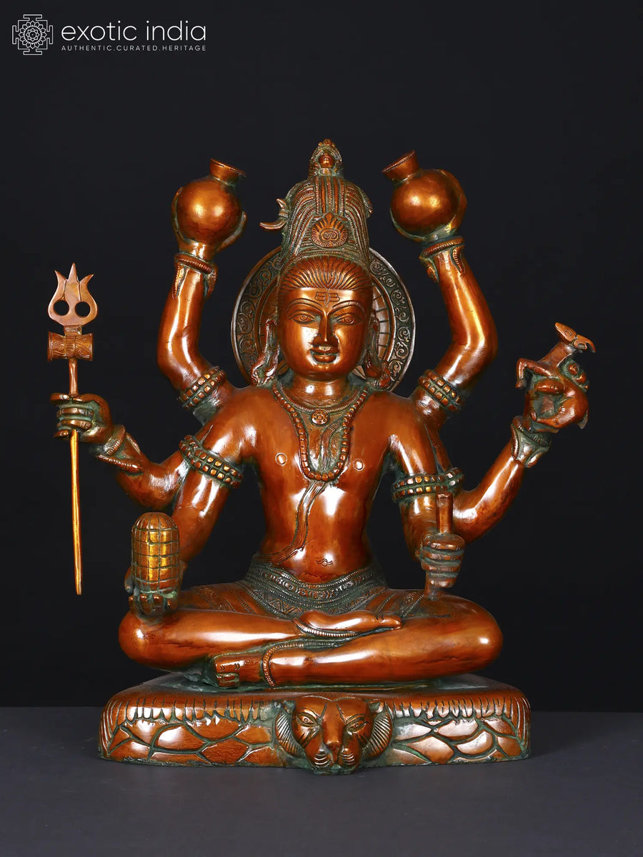 14" Lord Mahamrityunjaya Mahadev Handmade Brass Statue