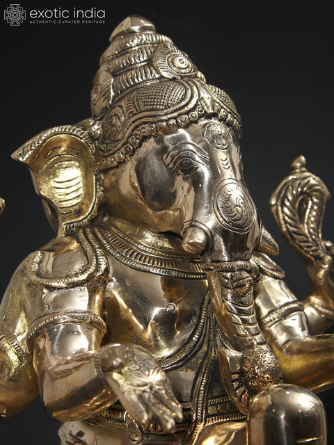 14" Lord Ganesha Worshipping Shivalinga | Brass Statue