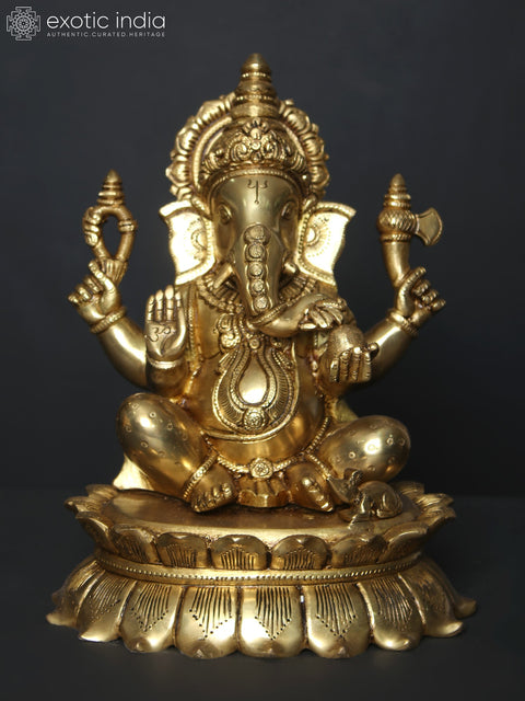 11" Lakshmi Ganesha Saraswati Seated on Lotus | Set of 3 Brass Statues