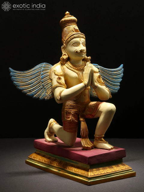 11" Brass Colorful Garuda Statue - Vahana of Lord Vishnu