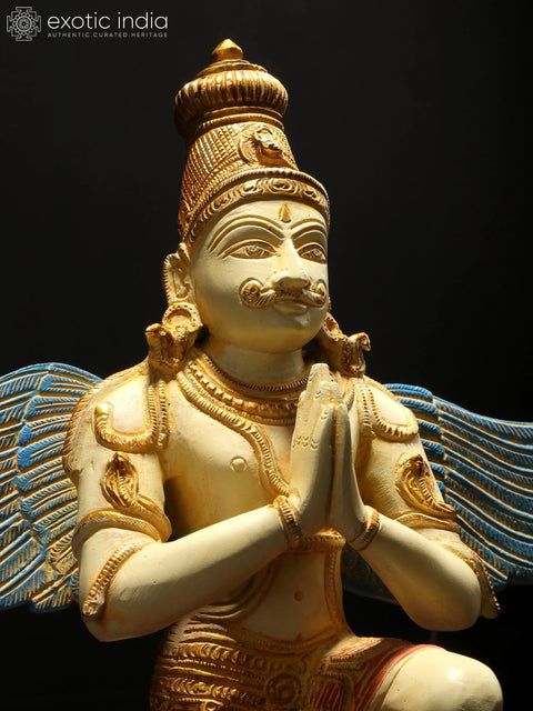 11" Brass Colorful Garuda Statue - Vahana of Lord Vishnu