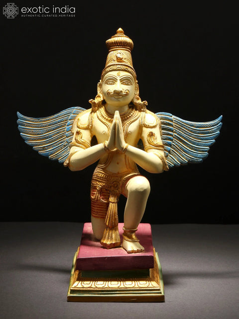 11" Brass Colorful Garuda Statue - Vahana of Lord Vishnu