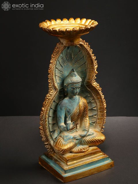 11" Blessing Buddha Idol Seated on Throne | Brass Statue