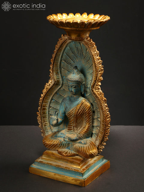 11" Blessing Buddha Idol Seated on Throne | Brass Statue