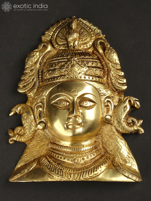 6" Brass Goddess Durga Wall Hanging Mask with Fish Earrings