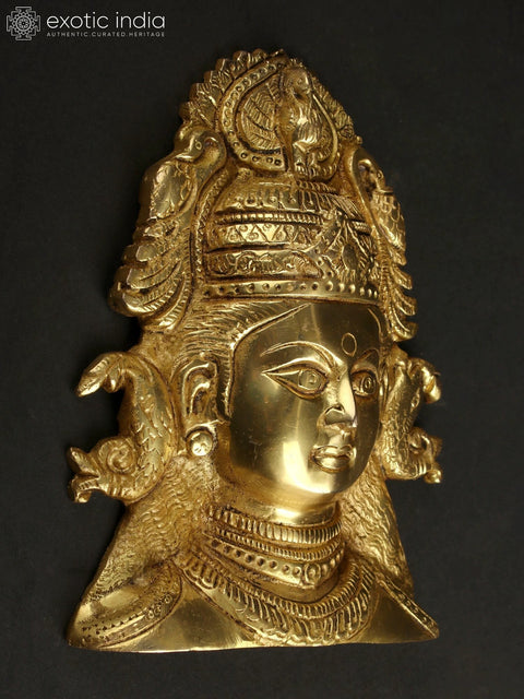 6" Brass Goddess Durga Wall Hanging Mask with Fish Shaped Earrings
