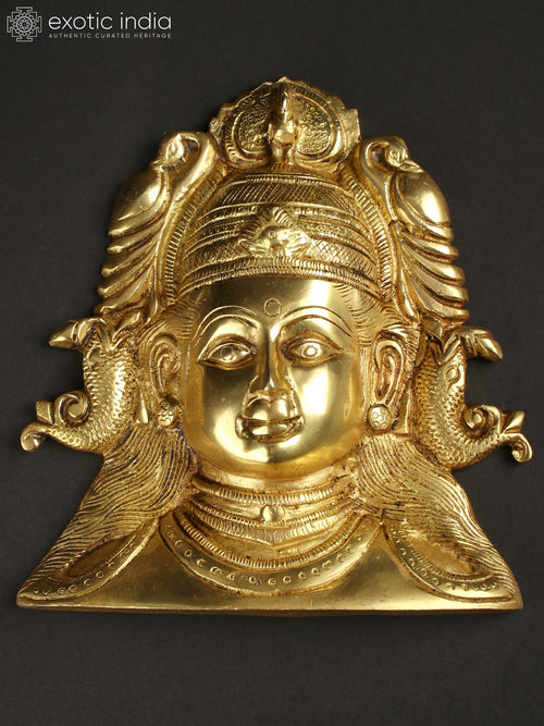 8" Brass Goddess Durga Mask Wall Hanging with Fish Earrings
