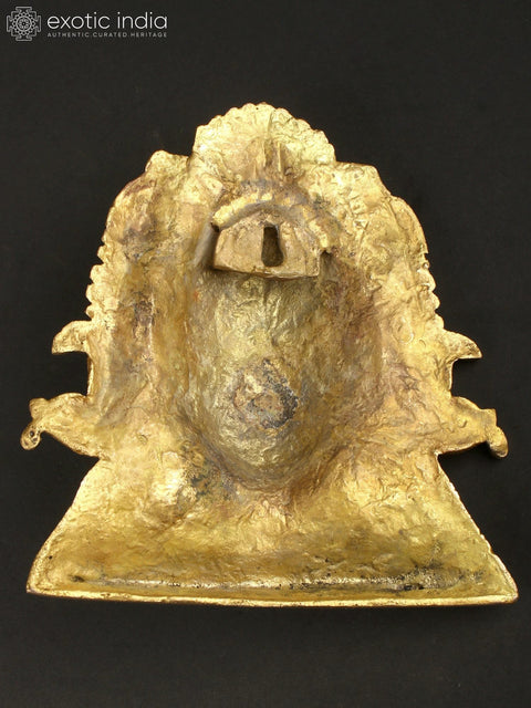 8" Brass Goddess Durga Mask with Fish Shaped Earrings | Wall Hanging