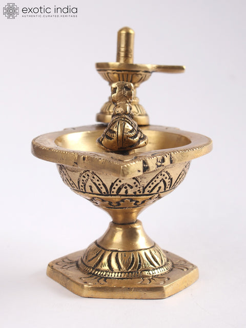 4" Small Brass Nandi Shivalinga Diya (Lamp)