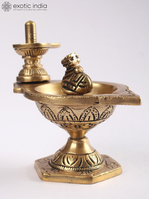 4" Small Brass Nandi Shivalinga Diya (Lamp)