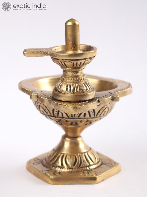 4" Small Brass Nandi Shivalinga Diya (Lamp)