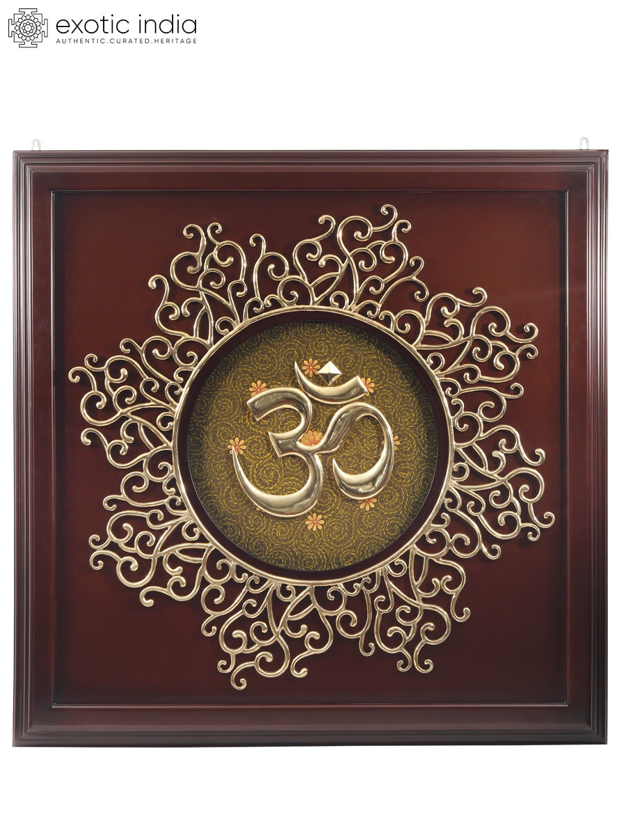 46" Large Om Brass Wall Hanging with Wood Frame