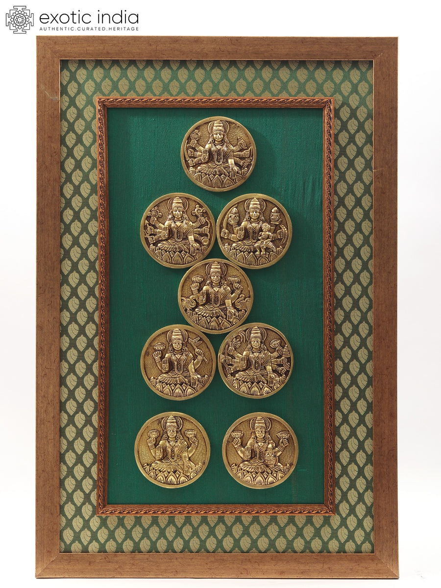 27" Brass Ashtalakshmi Wall Hanging Idol with Wood Frame