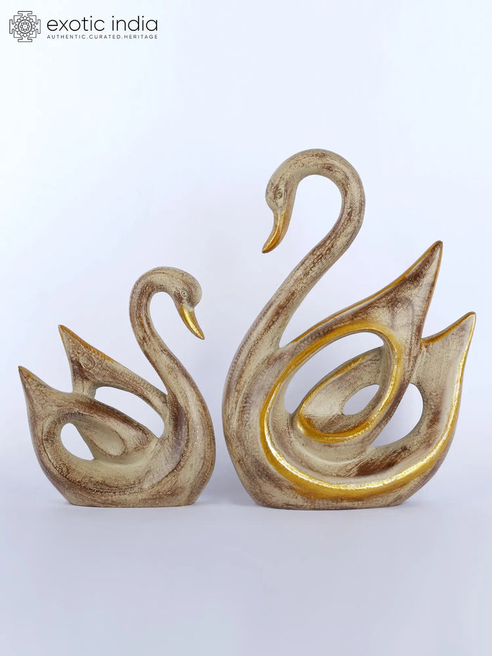 11" Cygnet with Mother Swan Brass Figurine for Home Decor