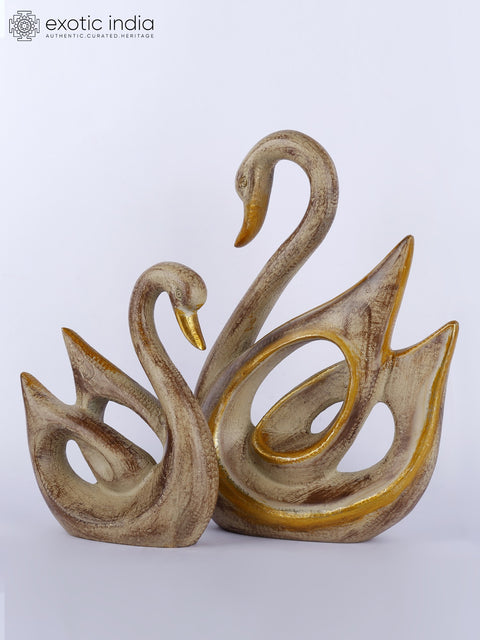 11" Cygnet with Mother Swan Figurine | Brass Table Decor