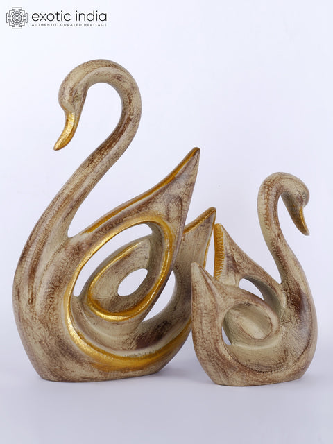 11" Cygnet with Mother Swan Figurine | Brass Table Decor