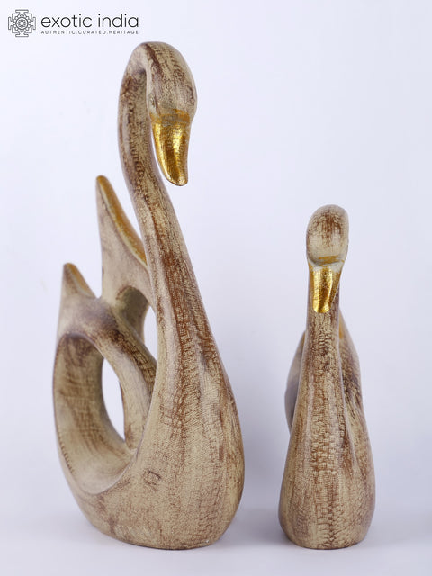 11" Cygnet with Mother Swan Figurine | Brass Table Decor