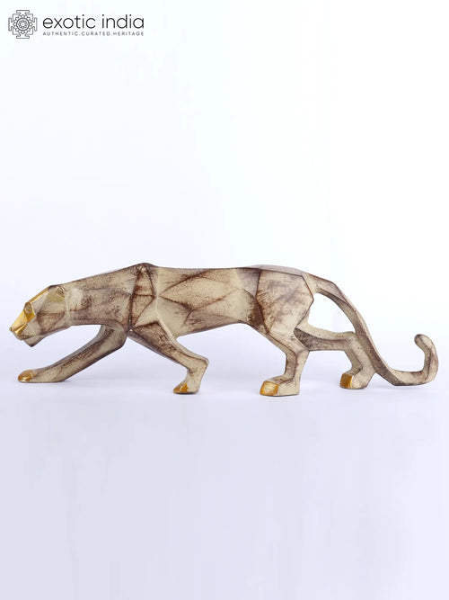 15" Stylized Brass Panther Statue Home Decor