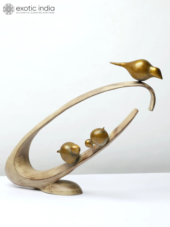 15" Brass Birds Design Modern Art Statue for Table Decor