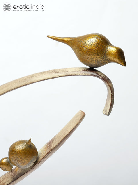 15" Decorative Birds Design Modern Art Statue in Brass | Table Decor