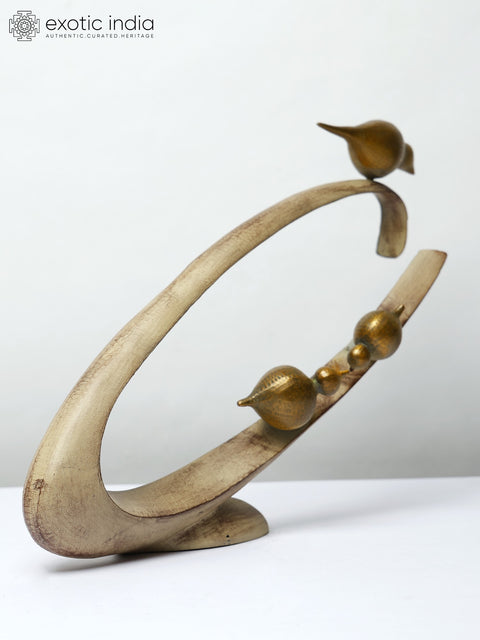 15" Decorative Birds Design Modern Art Statue in Brass | Table Decor