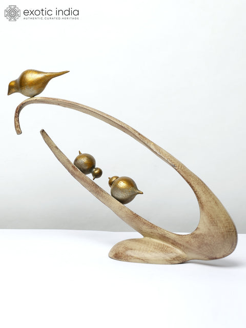 15" Decorative Birds Design Modern Art Statue in Brass | Table Decor