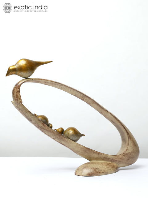 15" Decorative Birds Design Modern Art Statue in Brass | Table Decor