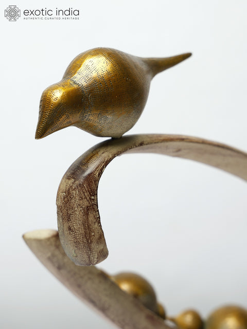 15" Decorative Birds Design Modern Art Statue in Brass | Table Decor