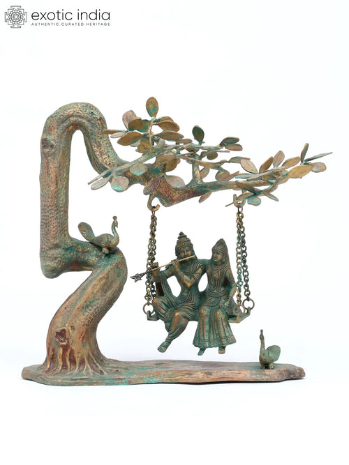 18" Radha Krishna Swinging Kadamba Tree Brass Statue Handmade