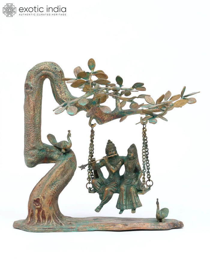 18" Radha Krishna Swinging Kadamba Tree Brass Statue Handmade