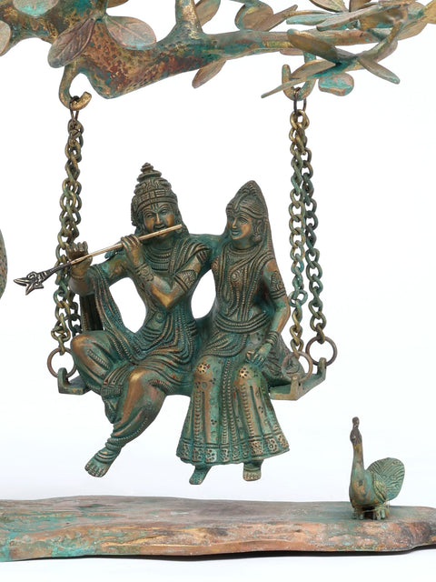 18" Radha Krishna Idol Swinging on Kadamba Tree | Brass Statue