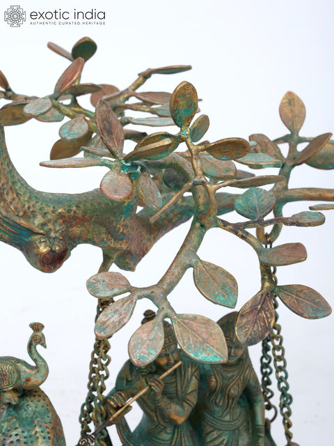 18" Radha Krishna Idol Swinging on Kadamba Tree | Brass Statue